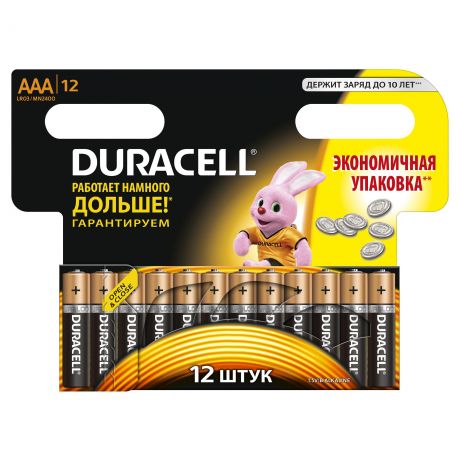 Батарейка Duracell Lr03-12bl basic Б0014520 Тип: aaa (lr03) (Кол-во в уп. 12шт.)