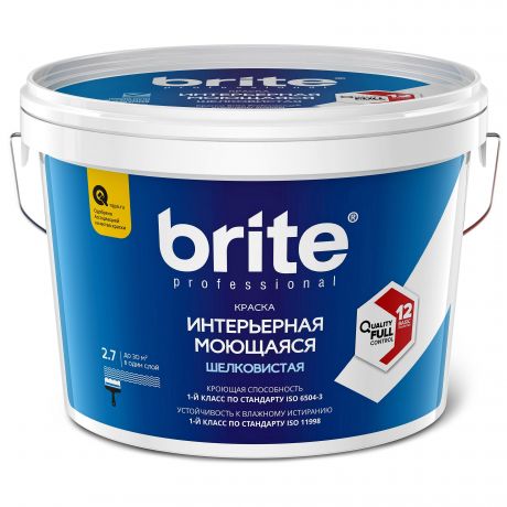 Краска моющаяся Brite Professional шелковистая, 2,7л (О02240)