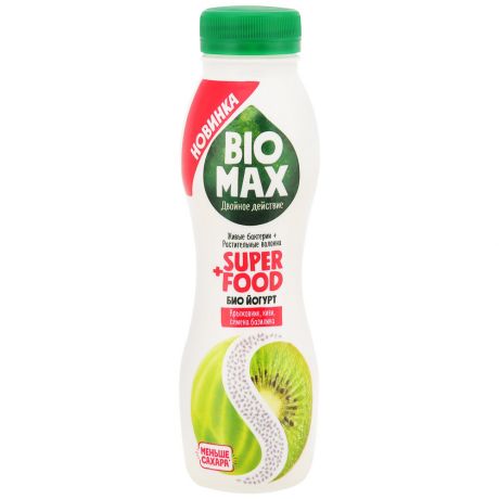 Йогурт BioMax питьевой крыжовник киви семена базилика 1.5% 270 г