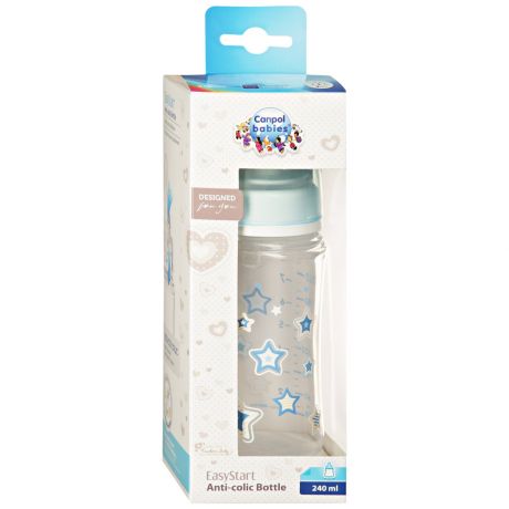 Бутылочка детская Canpol babies EasyStart с широким горлышком антиколиковая от 3 месяцев голубая 240 мл