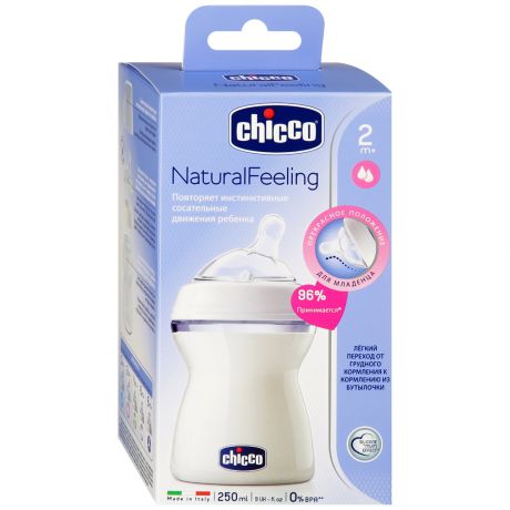 Бутылочка детская Chicco Natural Feeling с силиконовой соской с наклоном и флексорами от 2 месяцев 250 мл