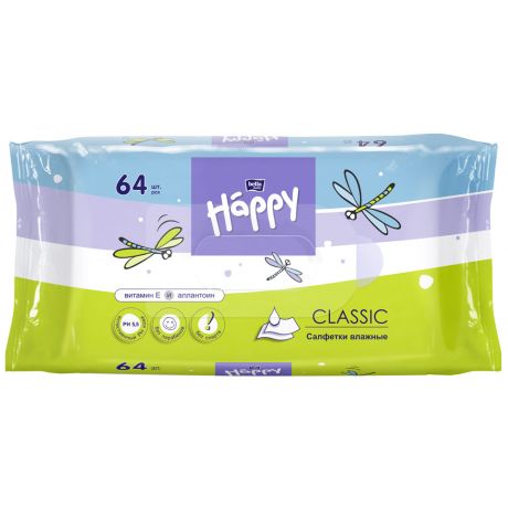 Влажные салфетки детские Bella Baby Happy classic с витамином Е и аллантоином 64 штуки