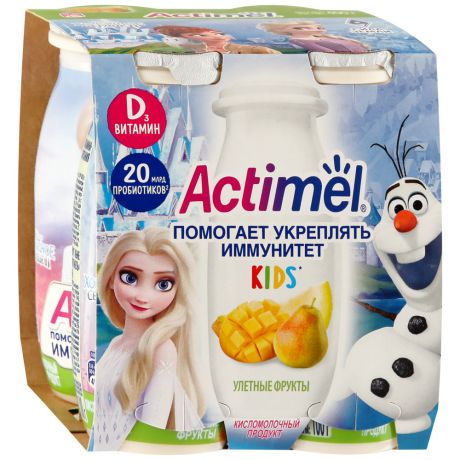 Напиток кисломолочный Actimel детский с манго грушей дыней 2.5% 4 штуки по 100 г