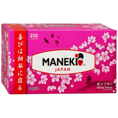 Салфетки бумажные Maneki Sakura с ароматом сакуры белые 2-слойные 250 штук