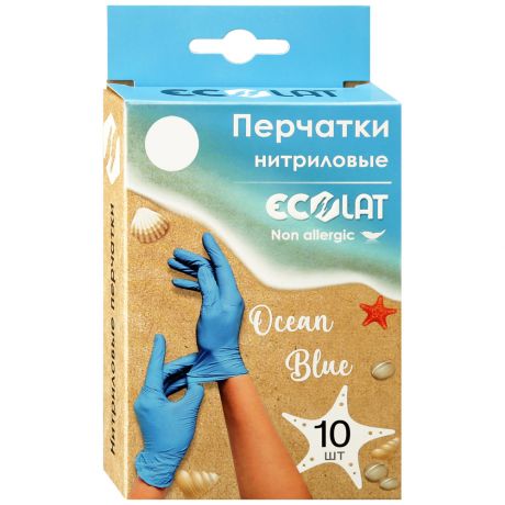 Перчатки нитриловые EcoLat Ocean Blue голубые размер M 10 штук
