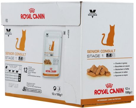 Корм влажный Royal Canin Veterinary Diet Senior Consult Stage 1 стадия от 7 лет и старше для кошек 12 штук по 100 г