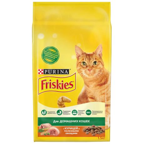 Корм сухой Friskies для взрослых домашних кошек с курицей и полезными овощами 1.5 кг