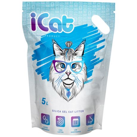Наполнитель iCAT силикагелевый без ароматизатора для кошачьего туалета 5 л