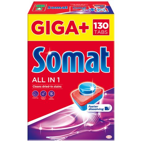 Средство для мытья посуды в посудомоечной машине Somat All in 1 в таблетках 130 штук