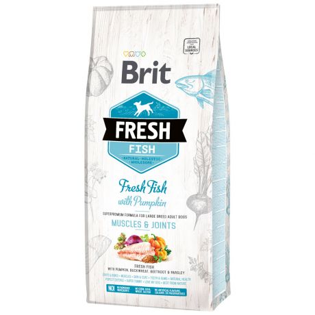 Корм сухой Brit Fresh с рыбой и тыквой для собак крупных пород 12 кг