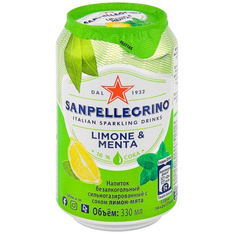 Напиток Sanpellegrino с соком лимона и мяты газированный 0.33 л