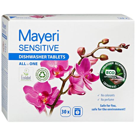 Таблетки для посудомоечных машин Mayeri Sensitive Эко 30 штук