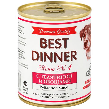 Корм влажный Best Dinner Premium Меню №4 с телятиной и овощами для собак 340 г