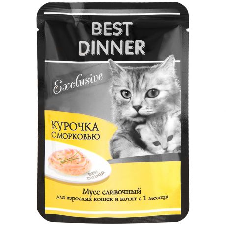 Корм влажный Best Dinner Exclusive Курочка с морковью сливочный мусс для котят беременных и кормящих кошек 85 г