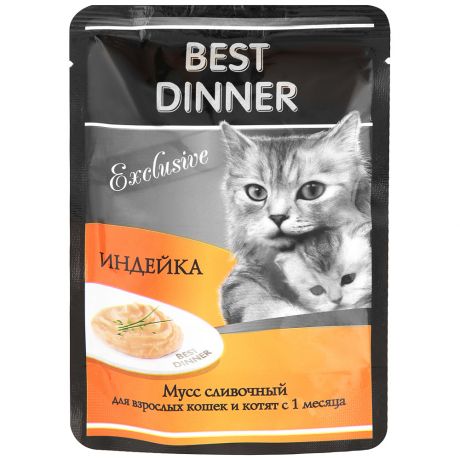 Корм влажный Best Dinner Exclusive индейка сливочный мусс для котят беременных и кормящих кошек 85 г