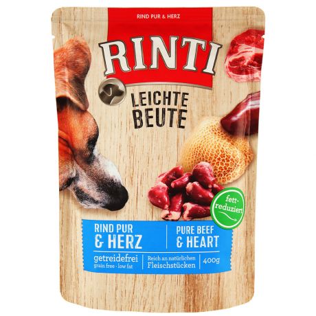 Корм влажный RINTI Leichte Beute Rind Pur+Geflügelherzen Говядина и птичьи сердечки для собак 400 г