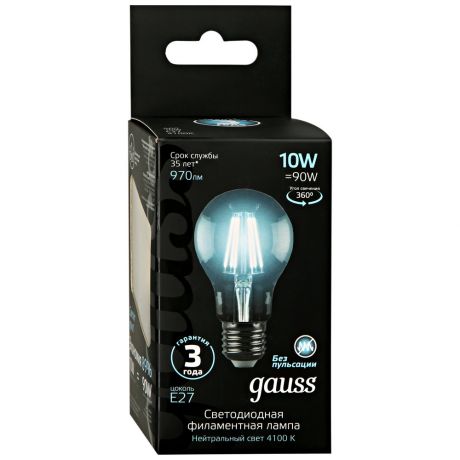 Лампа Gauss LED Filament A60 E27 10W 970lm 4100К