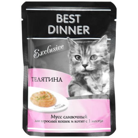 Корм влажный Best Dinner Exclusive Телятина сливочный мусс для котят беременных и кормящих кошек 85 г