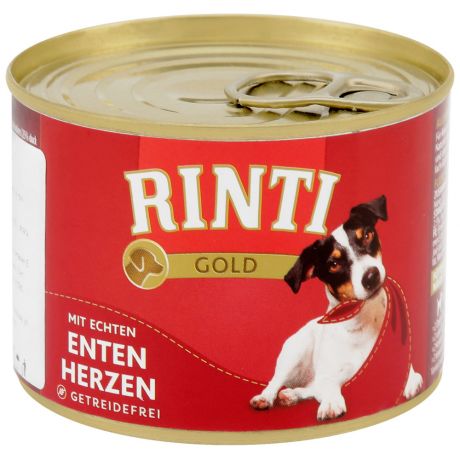 Корм влажный RINTI Gold mit Entenherzen Утиные сердечки для собак 185 г