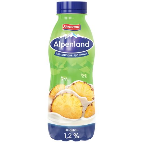 Продукт Ehrmann Alpenland йогуртный питьевой с ананасом 1.2% 420 г