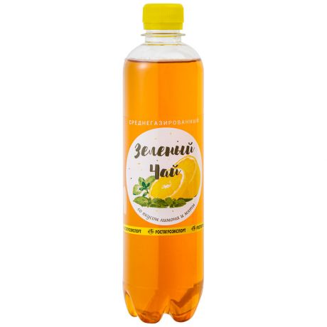 Чай зелёный РостАгроЭкспорт со вкусом Лимона и Мяты среднегазированный 0.5 л