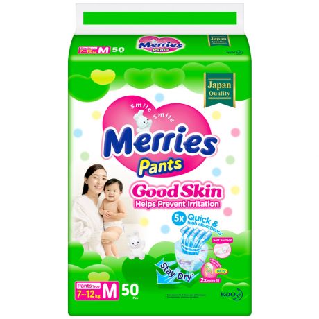Подгузники-трусики Merries Good Skin M (7-12 кг,50 штук)