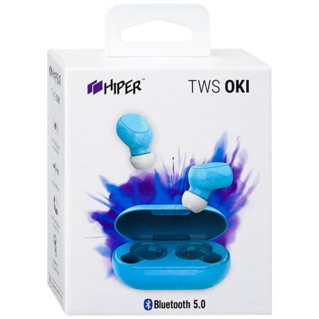 Наушники беспроводные Bluetooth HIPER TWS OKI Blue (HTW-LX4) Bluetooth 5.0 гарнитура Li-Pol 2x50mAh+200mAh синие