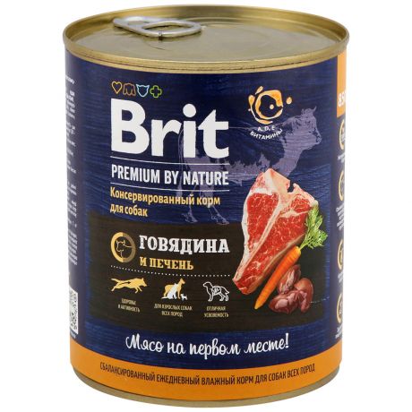 Корм влажный Brit Premium с говядиной и печенью для собак 850 г