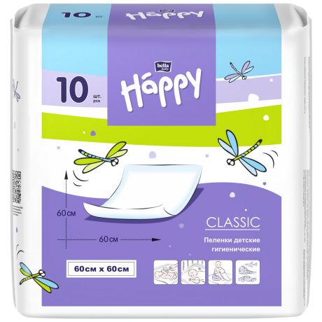 Пеленки впитывающие Bella Baby Happy Classic размер 60х60 см (10 штук)