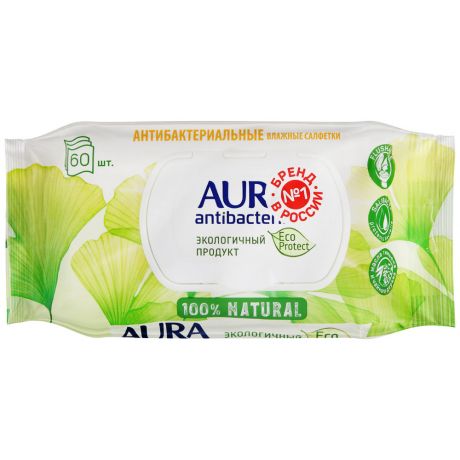 Влажные салфетки Aura антибактериальные Eco Protect Flushable big-pack с крышкой 60 штук
