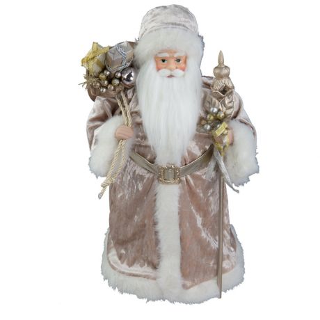 Украшение новогоднее Holiday Classics Дед Мороз в кремовой бархатной шубе 45 см