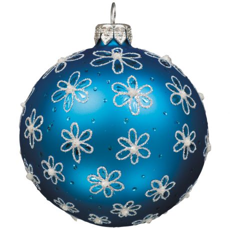 Елочное украшение Holiday Classics Шар синий матовый с белыми искристыми цветочками 8 см