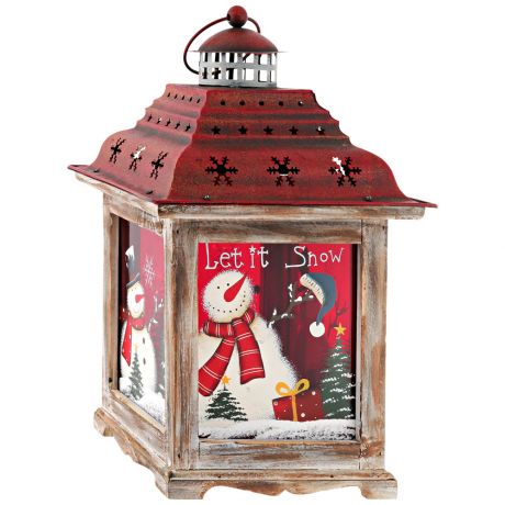 Фонарь Holiday Classics рождественский белый с красной крышей 21х21х34.5 см