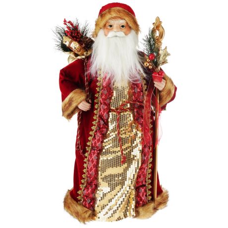 Дед Мороз Holiday Classics в красно-золотой шубе с золотым посохом 60 см