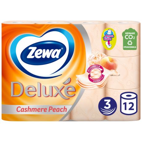 Туалетная бумага Zewa Deluxe Персик 3-слойная 12 рулонов