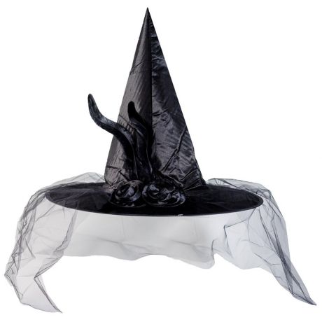 Шляпа ведьмы Веселая затея перо вуаль черная 42 см