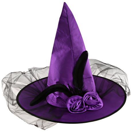 Шляпа ведьмы Веселая затея перо вуаль фиолетов 42 см