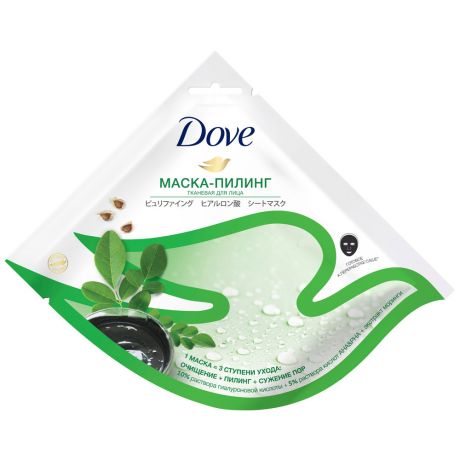 Тканевая маска для лица Dove пилинг с AHA+PHA кислотами морингой и гиалуроновой кислотой 1 шт