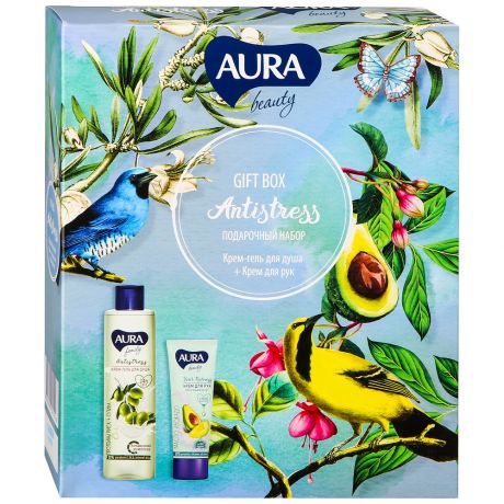 Подарочный набор Aura Beauty Antistress Крем-гель для душа Протеины риса и олива 250 мл + Крем для рук Обогащающий 75 мл