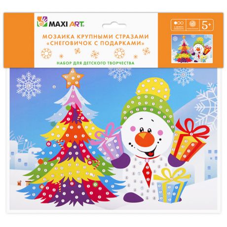 Мозаика Maxi Art крупными стразами Снеговичок с Подарками