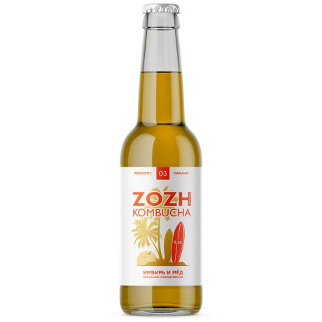 Напиток ZOZH kombucha Комбуча Имбирь и мед безалкогольный ферментированный 0.33 л