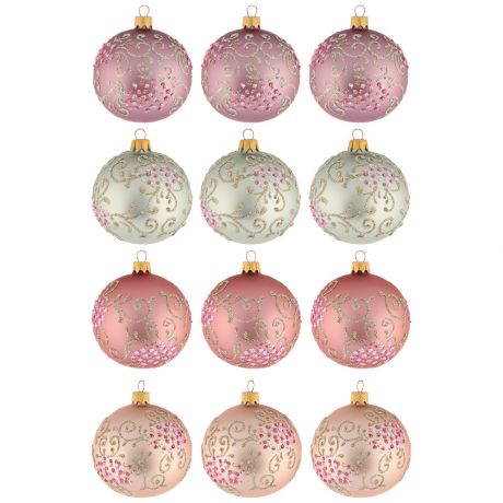 Набор елочных украшений Koopman Шары белый фиолетовый и розовый 8 см 12 штук