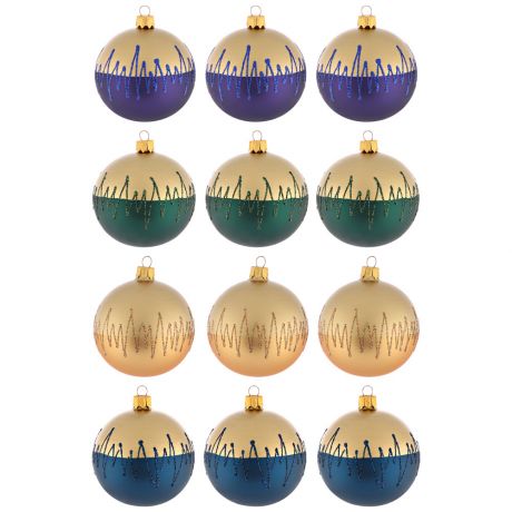 Набор елочных украшений Koopman Шары золотой с цветным принтом 8 см 12 штук