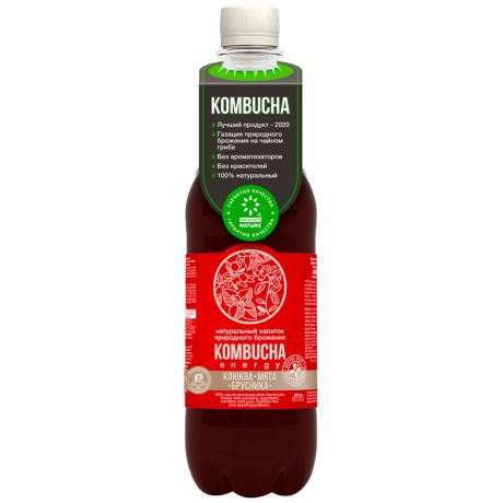 Напиток Absolute Nature Kombucha-Energy с соком ягод клюквы брусники и свежей мяты 0.55 л