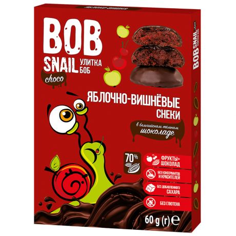 Снек Фруктово-ягодный Bob Snail яблочно-вишневый в темном бельгийском шоколаде 60 г