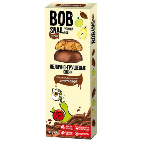 Снек Фруктовый Bob Snail яблочно-грушевый в молочном бельгийском шоколаде 30 г