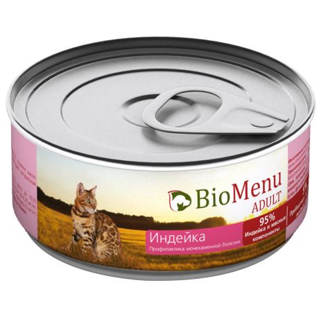 Корм влажный BioMenu Adult 95%-Мясо с индейкой для кошек 100 г