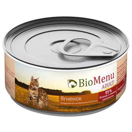 Корм влажный BioMenu Adult 95%-Мясо с ягненком для кошек 100 г