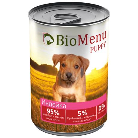 Корм влажный BioMenu Puppy 95%-Мясо с индейкой для щенков 410 г