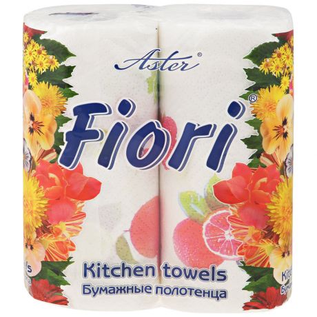 Бумажные полотенца Aster Fiori 2-слойные цветные 2 рулона